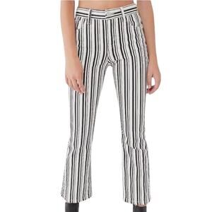 BDG Urban Outfitters Womens 31 Jean Kick Flare High Rise Crop Stripe white black
